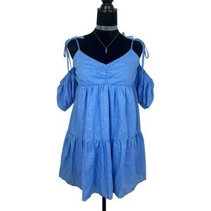 NWT Stitch & Pine Blue Chic Floral Off-Shoulder Spaghetti Straps Flowy Dress